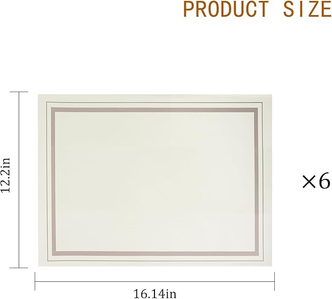 Placemats Set of 6,Faux Leather Placemats,Waterproof - Wipe Clean - Heat Resistant Anti-Slip placemats,Suitable for Indoor - Outdoor - Parties 16.14’’×12.2’’