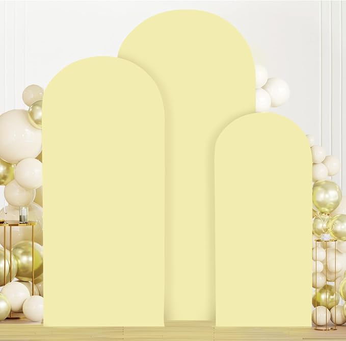 MODFUNS Light Yellow Arch Cover Set of 3 Spandex Arch Stand Cover 4ft 5ft 6ft Fitted Round Top Chiara Arch Covers Stretchy Arch Covers Fabric for Birthday Party Ceremony Decoration
