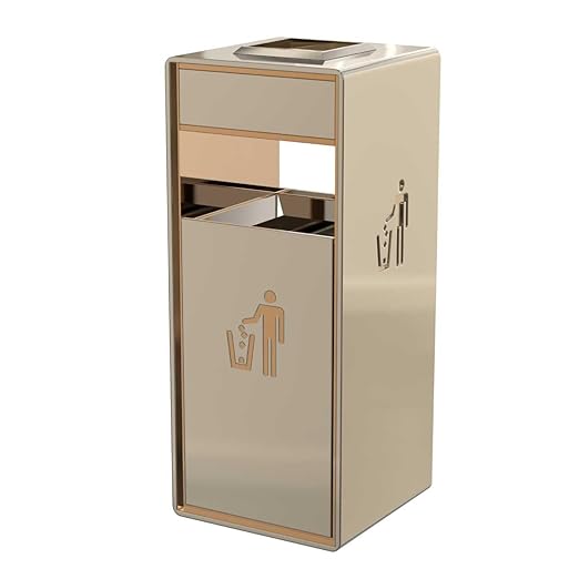 Stainless Steel Gold Commercial Trash Can, Heavy Duty Brushed Finish Garbage Bin, Fingerprint-Resistant Large Indoor Outdoor Trash Can for Office, Hotel Lobby, Conference Hall, 13"x13"x30"