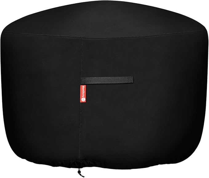 SheeChung Round Gas Fire Pit/Table Cover-Heavy Duty 600D Polyester with PVC Coating Material,100% Weather Resistant and Waterproof,Fits 30",33",36",35", 34" Fire Pit/Bowl Cover,Black,36”Dia X 24”H