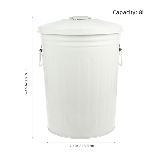 Wakauto Round Trash Can with Lid 8L Kitchen Waste Container Metal Recycling Bin for Bedroom Outdoor Office Home Use Beige