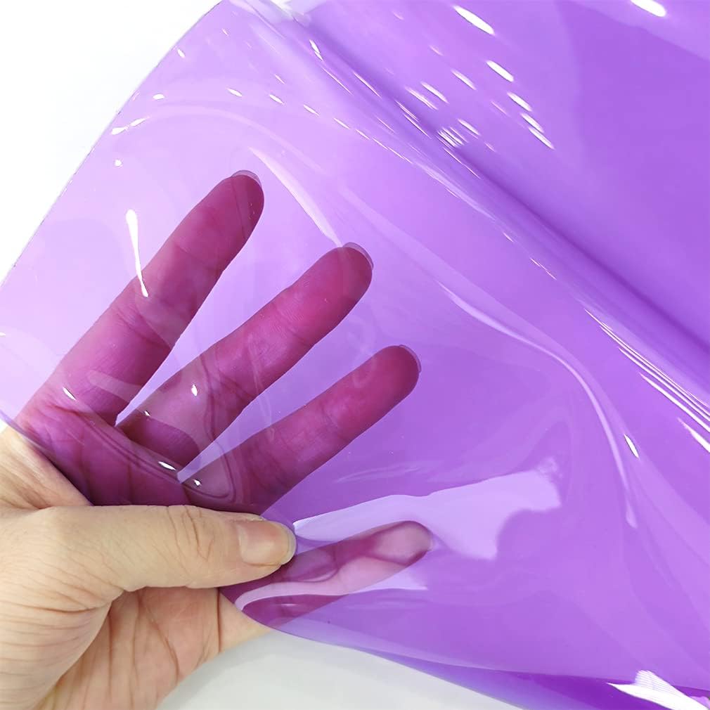 HYANG Purple Transparent PVC Super Clear Holographic Vinyl Faux Leather Sheets 1 Roll 12" x 47" (30cm x 120cm) for DIY Bows Earrings Bags DIY Crafts Making