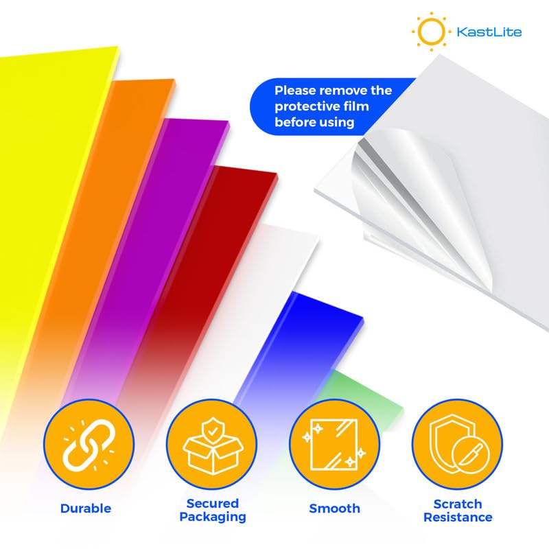 KastLite Colored Acrylic Sheets Nominal 6" x 18" - Plastic Sheet Easy to Cut, Saw, Shape, Laser Cut - Ideal for Arts & Crafts & DIY Projects- Durable, Lightweight, Scratch Resistant - Blue 4 Pack