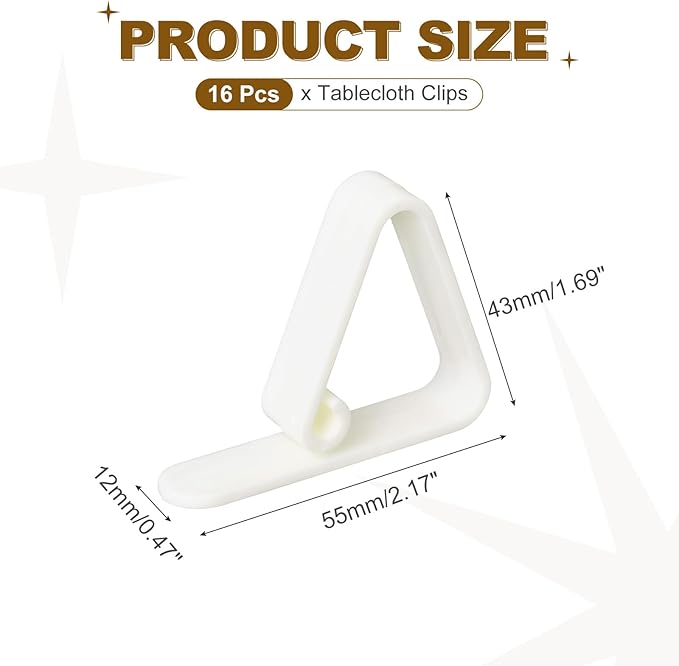 uxcell 16 Pack Plastic Tablecloth Clips, Table Cloth Cover Clamps Windproof Holder Clips 2.17" x 1.69" for Home Party Picnic Wedding Camping Dining Tables, White