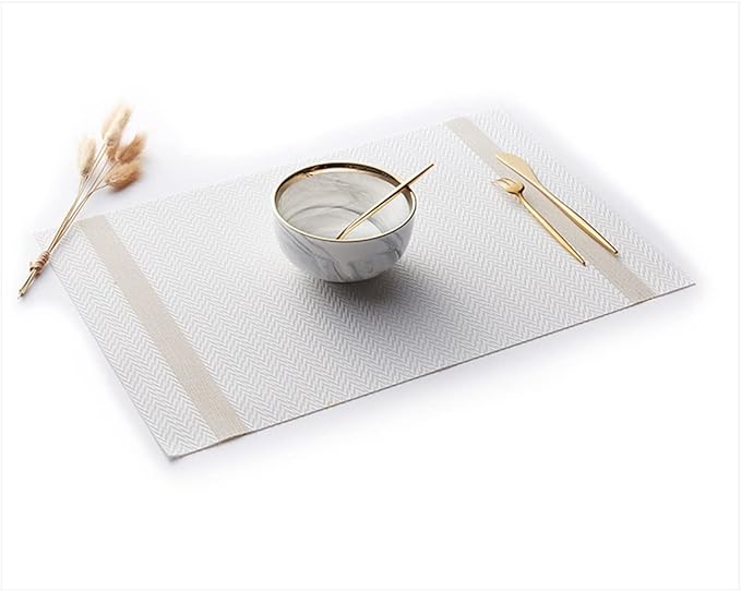 PIGCHCY Placemats Set of 4, Luxurious Elegant Placemats Non-Slip Washable Durable Table Mats for Home/Dining Room Decoration (White,18 X 12 inches)