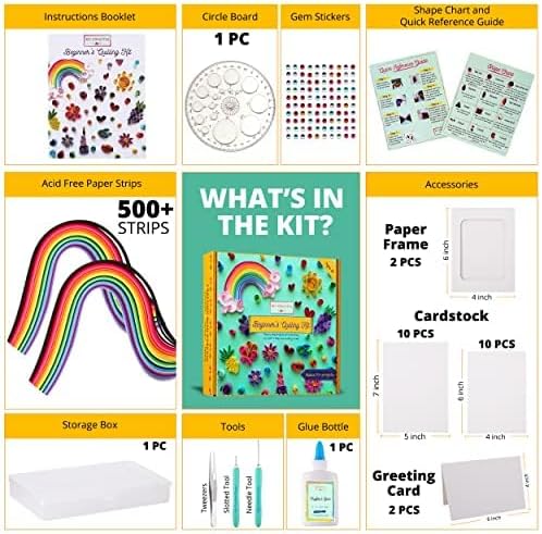 MY CREATIVE CAMP Beginner's Quilling Kit for Kids and Adults, DIY Craft Kit for Kids and Adults, Paper Quilling Kit for Beginners with Tools, Instructions & Storage Box, Makes 10+ Fun Projects