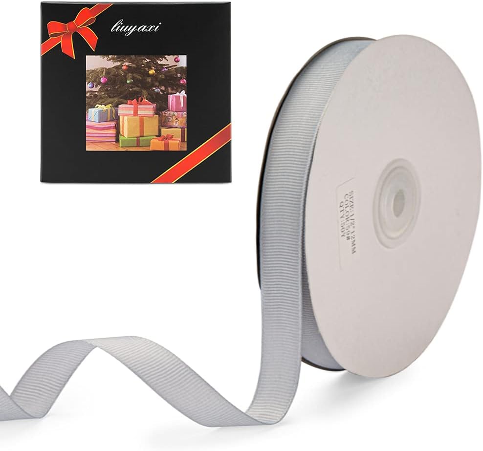 LIUYAXI 5/8" X 50 Yards Solid Silver/Grey Grosgrain Ribbon, Perfect for Crafts, Wedding Decor, DIY Hair Accessories, Sewing, Gift Package Wrapping and More