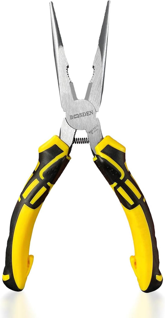 BOOSDEN® 8 inch Needle Nose Pliers with Side Cutters, Precision Long Nose Pliers with Wire Cutters, Professional Needle Nose Spring Loaded Pliers, Used for Cutting Clamping Pinching Jewelry Making