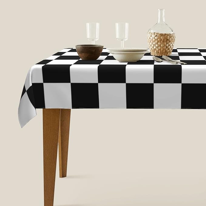 Worltoldb Checkered Polyester Tablecloth, 90" x 60" Rectangular, Water Resistant, Perfect for Dining Table, Kitchen, Wedding, All-Season