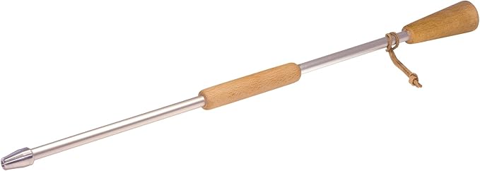 Redecker Aluminum Bouffadou-Flame Blower with Oiled Beechwood Handle, 23-5/8-Inches, Leather Strap for Easy Hanging and Storage
