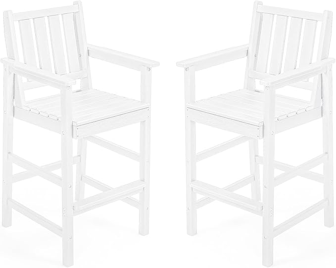 Adirondack Bar Chair Set of 2, HDPE Tall Adirondack Chairs Bar Stools with Footrest, Outdoor Bar Height Stool Chair Set, HDPE Patio Barstools Set for Balcony, Porch, Deck, Pool, Pearl