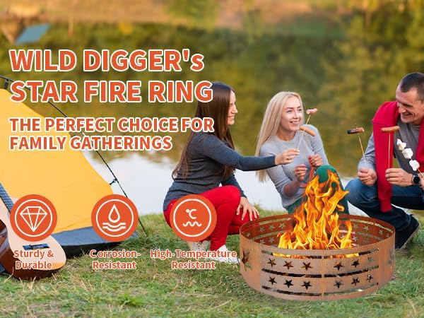 Fire Pit Ring, 30" Steel Fire Ring Heavy Duty Carbon Steel Liner, Outdoor Cooking Camping Steel Fire Ring Combo Insert DIY Campfire Liner