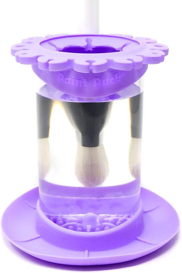 Paint Puck Ultimate Rinse Cup Paint Brush Cleaner (Purple, Jar) - Non-Spill Paint Water Cup & Brush Cleaner with Brush Holder, Squeegee Lips & Drip Tray for Acrylic, Watercolor & Art Supplies