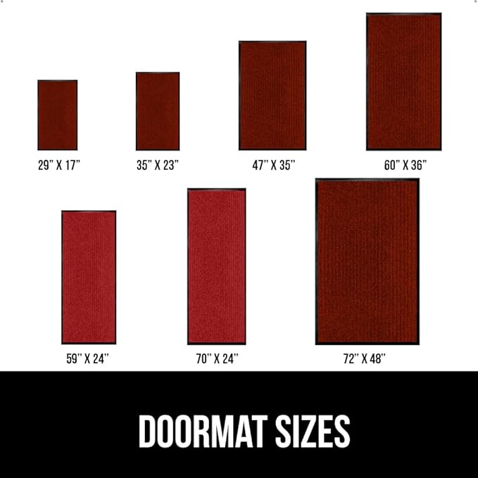 GORILLA GRIP Waterproof Traffic Guard Door Mat, Heavy Duty Entryway Mats, Strong Rubber Back Commercial Utility Rugs for Office Hallway, Garage Floor and Home, Low Profile Carpet Runner, 29x17, Red