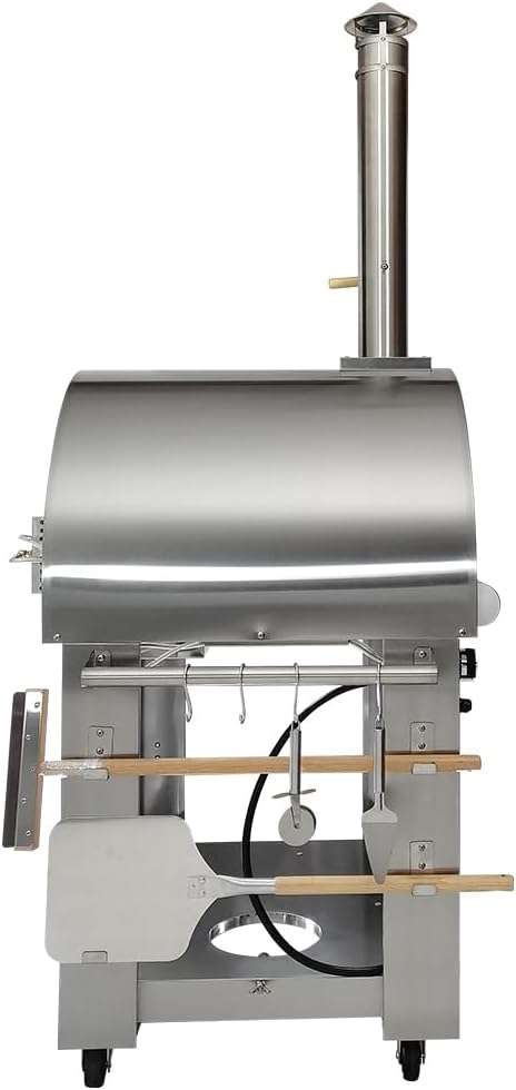 KOSTCH 32.5 inch Wood Fired and Propane Gas Pizza Oven for Outdoor Kitchen in Stainless Steel, Large Pizza Oven for Outside, Yard and Party