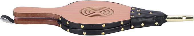 Wood Fireplace Bellows, Large Wood Air Blower with Cast Nozzle and Hanging Strap, Premium Solid Wood Construction for Outdoor Camping, BBQ, and Fireplace Use
