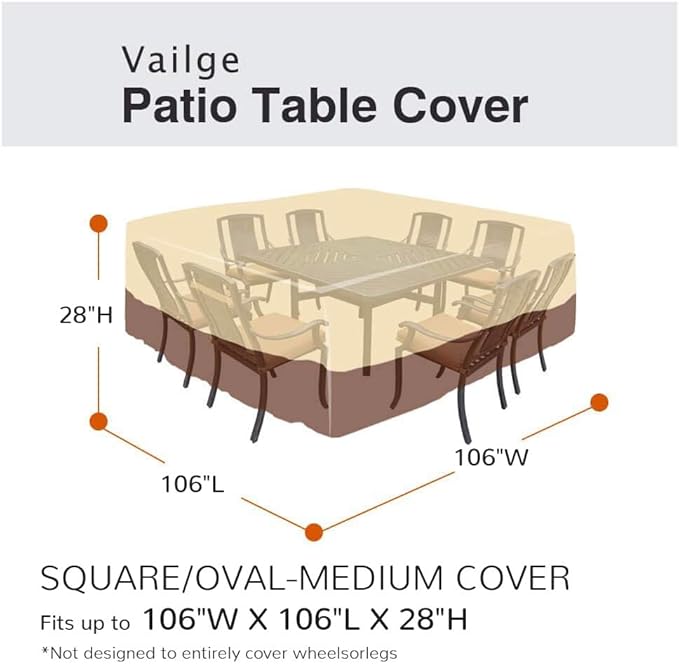 Vailge Waterproof Patio Furniture Set Cover with Padded Handles, Patio/Outdoor Table Cover, Patio/Outdoor Dining Square Table Chairs Cover