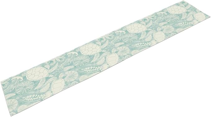 Marine Sea Turtle Table Runner, Ocean Beach Coral Starfish Seashell Table Runner for Kitchen Dining Wedding Party Banquet 13x120in