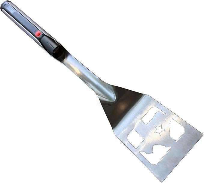 GRILL LIGHT Stainless Steel Lone Star Texas BBQ Grilling Spatula Turner with LED Flashlight - Thick Restaurant Grade Steel - Waterproof & Dishwasher Safe - Grill in the Dark