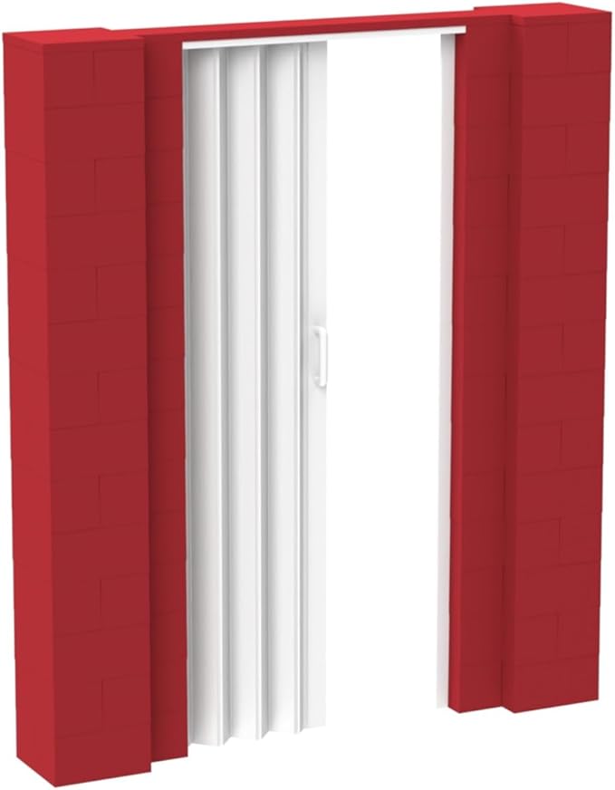 EverBlock 6’ x 7’ Wall Kit with Accordion Door | 3’ x 7’ Doorway | Modular Building Blocks | Wall Display System | Room Divider & Partition | Easy to Connect & Reuse | Indoor & Outdoor Use | Red