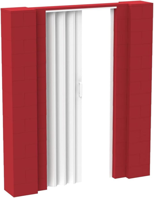 EverBlock 6’ x 7’ Wall Kit with Accordion Door | 3’ x 7’ Doorway | Modular Building Blocks | Wall Display System | Room Divider & Partition | Easy to Connect & Reuse | Indoor & Outdoor Use | Red