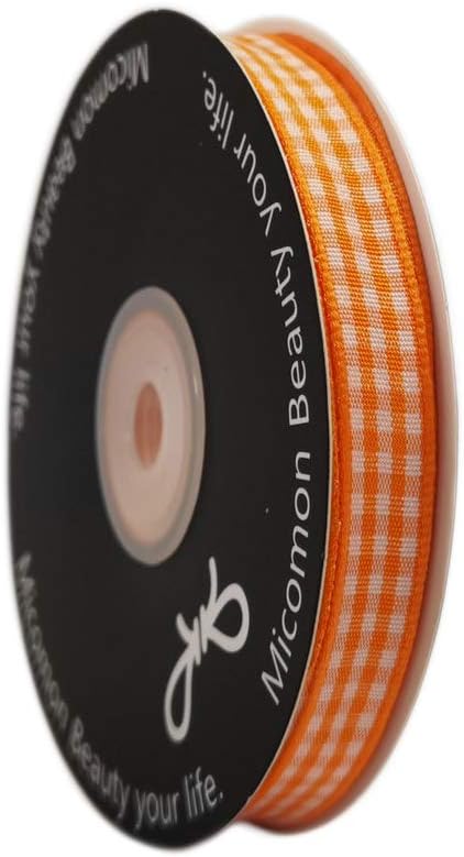 Orange Gingham Plaid Checked Ribbon 25 Yard Each Roll 100% Polyester (3/8", Orange)