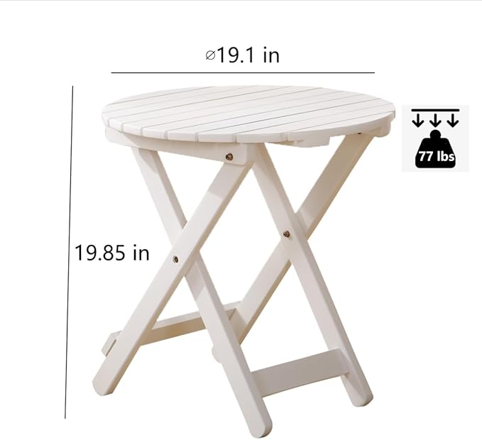 Small Round Folding Side Table Set of 2, Patio Foldable Wooden Outdoor End Tables for Indoor Porch Camping Living Room Bedside Couch, as Coffee Table or Plant Stand, White
