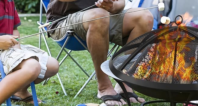 Fire Pit Spark Screen, Outdoor 22 Inch Round Fire Pit Screen with Foldable Hook and Fire Safety Gloves, Heavy Duty Steel Mesh Fire Pit Cover, Fire Pit Lid for Backyard, Beach, RV Camping