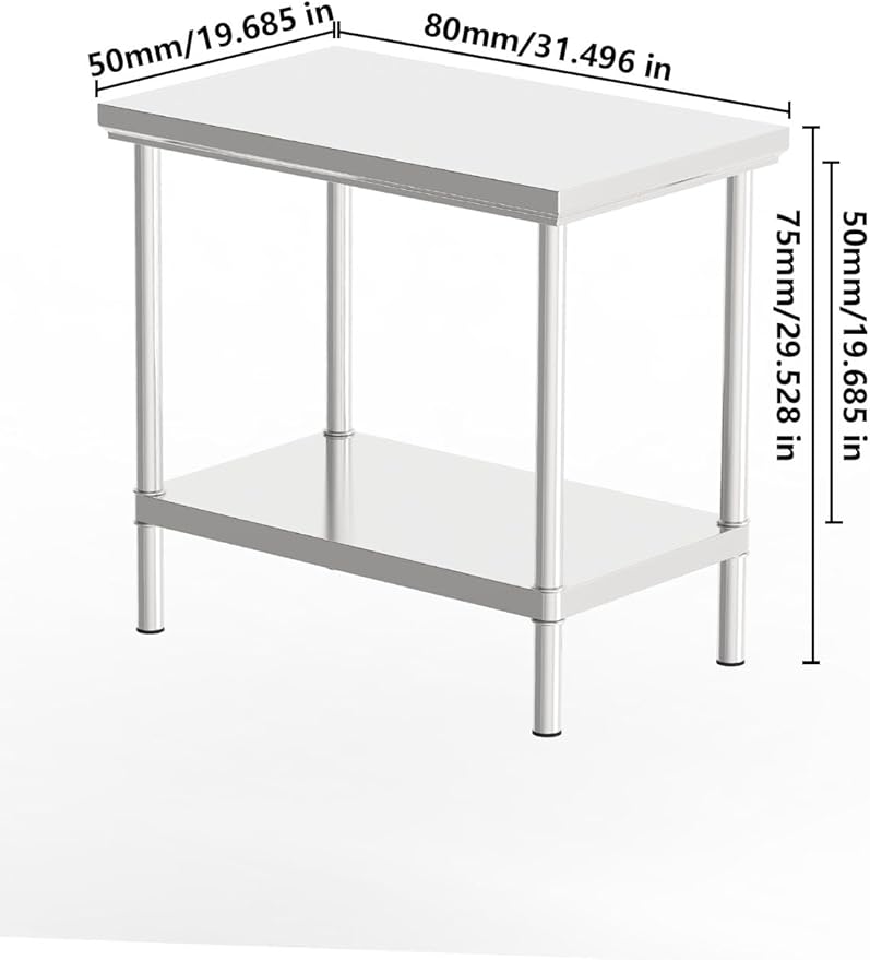 Stainless Steel Commercial Kitchen Prep Table, 39x20 Inch, NSF Work Table with Undershelf, 5-Layer Wire Drawing Process, Easy Installation (32IN*20IN*30IN*Double-Deck Workbench)