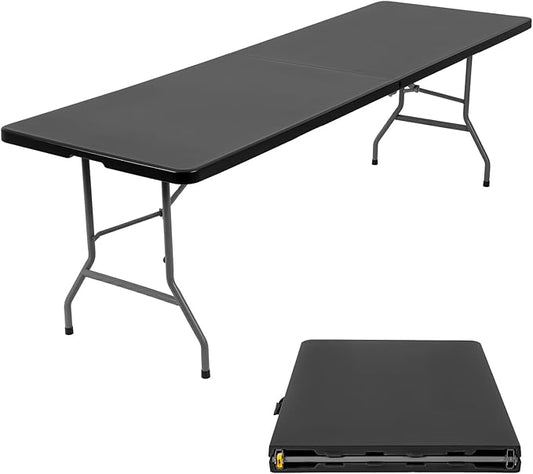 BestOffice 8 FT Picnic Table Folding Table Camping Plastic Table Fold Up Table Lock for Party Event, Black