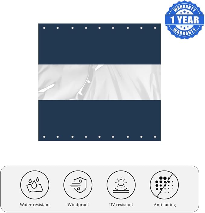 Covers & all Outdoor Clear Panel Curtain, 12 oz Vinyl Outdor Curtains for Patio, Waterproof & Weather Resistant Tarp with Brass Grommets for Pergola, Porch, Gazebos, Balcony (7’ H x 12’ W Feet, Blue)
