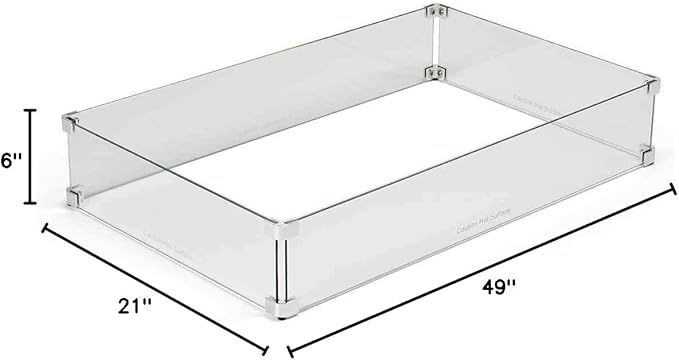 HPC Fire Rectangle Fire Pit Glass Wind Guard (WG49X21-RECT), 49x21-Inch