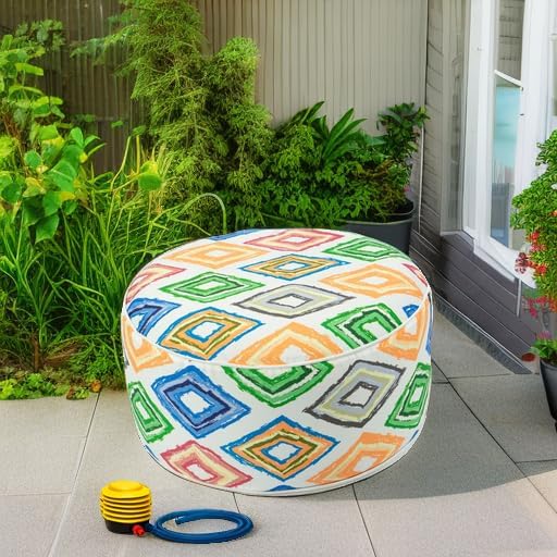 Kozyard Inflatable Ottoman Stool - Portable Round Pouf for Indoor/Outdoor Use - Perfect Small Foot Rest or Seating for Kids and Adults - Ideal for Camping or Home (Funhouse)