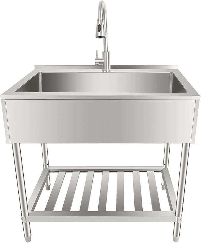 LOYALHEARTDY Stainless Steel Utility Sink 35.8" with Hose Hook Up ，Heavy-Duty Outdoor Sink Station for Laundry/Camping/Outdoor Kitchen, 201 SS Hand Washing Station & Kitchen Basin