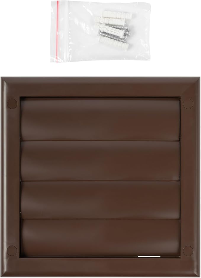 Plastic 4" Brown Dryer Vent Cover with Flange - Exhaust Ventilation Grille with Shutters - Louvered Air Vent for Bathroom, Kitchen, Garage various Ventilation Systems Ø3.9" / 7.5" x 7.5"