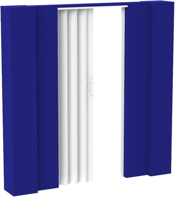 EverBlock 7’ x 7’ Wall Kit with Accordion Door | 3’ x 7’ Doorway | Modular Building Blocks | Wall Display System | Room Divider & Partition | Easy to Connect & Reuse | Indoor & Outdoor Use | Blue