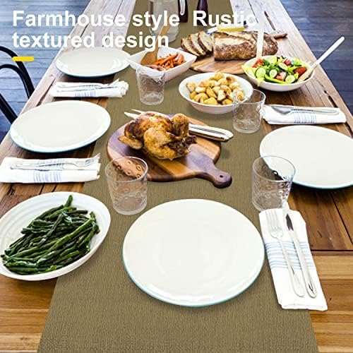 Wipeable Table Runner, Thick Farmhouse Dresser Runner, Rustic Indoor/Outdoor (72'', Camel Brown)