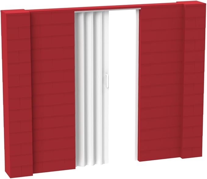 EverBlock 9’ x 7’ Wall Kit with Accordion Door | 3’ x 7’ Doorway | Modular Building Blocks | Wall Display System | Room Divider & Partition | Easy to Connect & Reuse | Indoor & Outdoor Use | Red