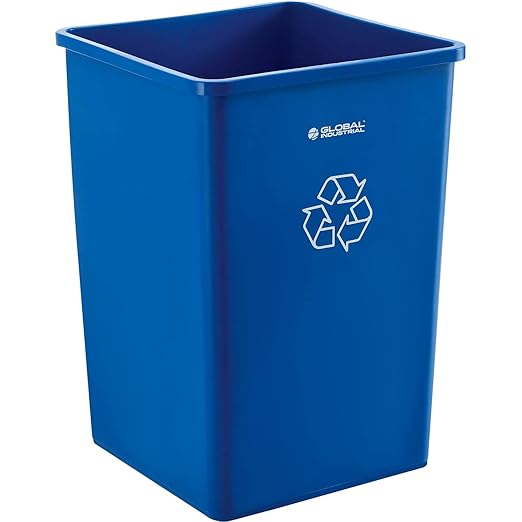 Global Industrial Square Plastic Recycling Trash Can, 35 Gallon Capacity, Indoor/Outdoor Rated, 19-1/2"W x 19-1/2"D x 27-4/5"H, Utility Recycling Can, No Lid, Blue