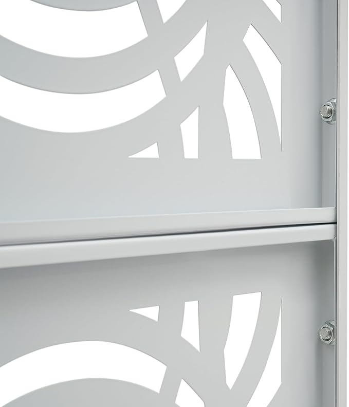 75" H×35" W Decorative Outdoor Privacy Screen with Stand, Outdoor Decor Privacy Fence Screen Metal Fence Panels, Free Standing Metal Divider for Patio Lawn Deck (White -Curved Pattern)