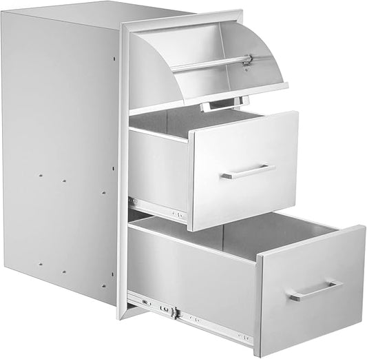 TIANAI Outdoor Kitchen Double Drawer w/Paper Towel Holder Combo Works with Your Grilling or Prep Zones for Outdoor BBQ Island 17W-30H-21D inch