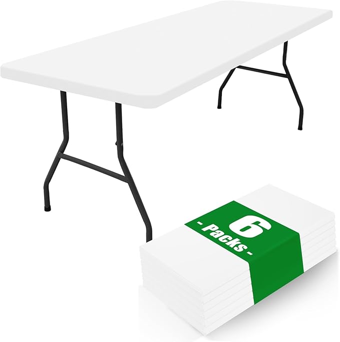 Spandex 4 Foot Rectangle Table Cloth 6 Pack, Elastic Fitted Tablecloths for Picnic, Stretch Washable Patio Table Cover for Outdoor, Camping, Banquet and Parties (White, 30"x48")