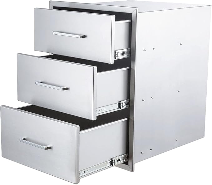 TIANAI Outdoor Kitchen Drawers Stainless Steel Triple Drawer - 18" W x 24" H x 23" D,Flush Mount for Outdoor Kitchen or BBQ Island