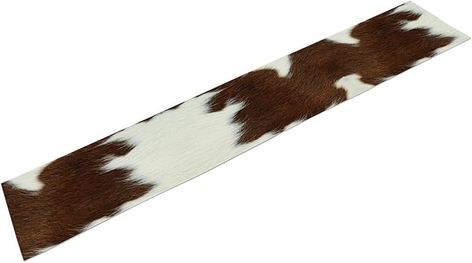 Cow Print Table Runner, Brown Cowhide Print Western Style Table Runner Country Farmhouse Cottage Cow Pattern Linen Table Decoration for Home Kitchen Dining 13x108