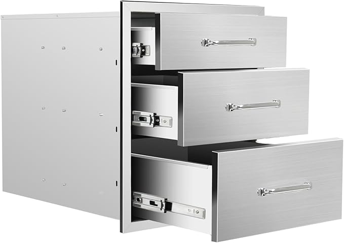 Outdoor Kitchen Drawers 18" W x 21" H x 23" D Stainless Steel Triple Drawers with Ergonomic Handle for BBQ Island, Patio Grill Station & Outdoor Kitchen Cabinets