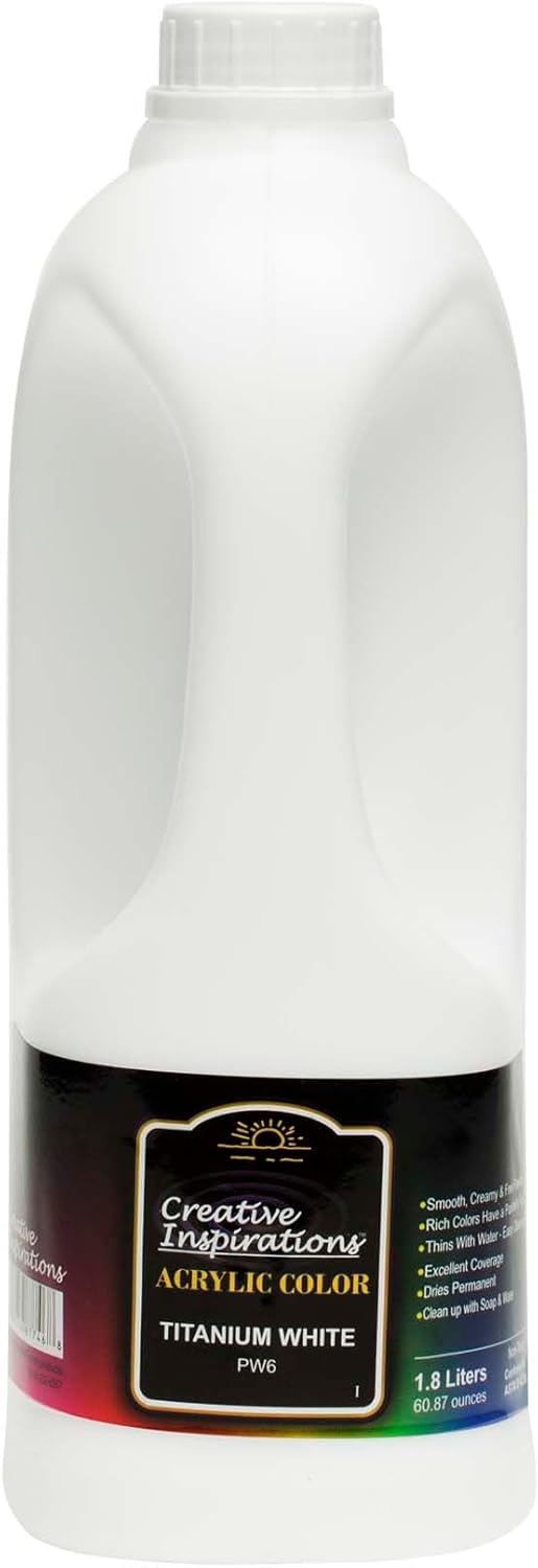 Creative Inspirations Acrylic Paint - Titanium White - 1.8 Liter - Smooth & Creamy Consistency, Vibrant Pigmentation, Great Coverage for Artists - Clean Up with Soap & Water