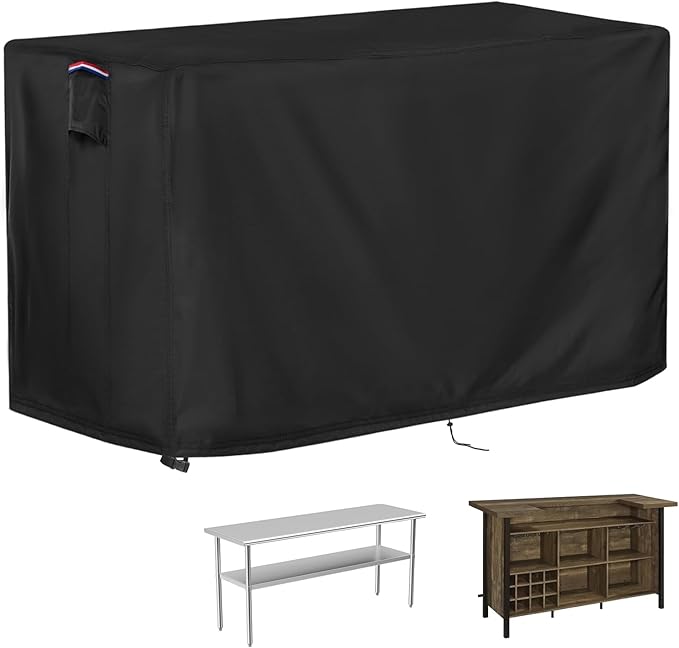Outdoor Table Cover for Bar Height Outdoor Furniture, Waterproof Prep Table Cover for Stainless Steel/Metal Table and Rectangular Furniture,Black-72"L x 29" W x 43"H