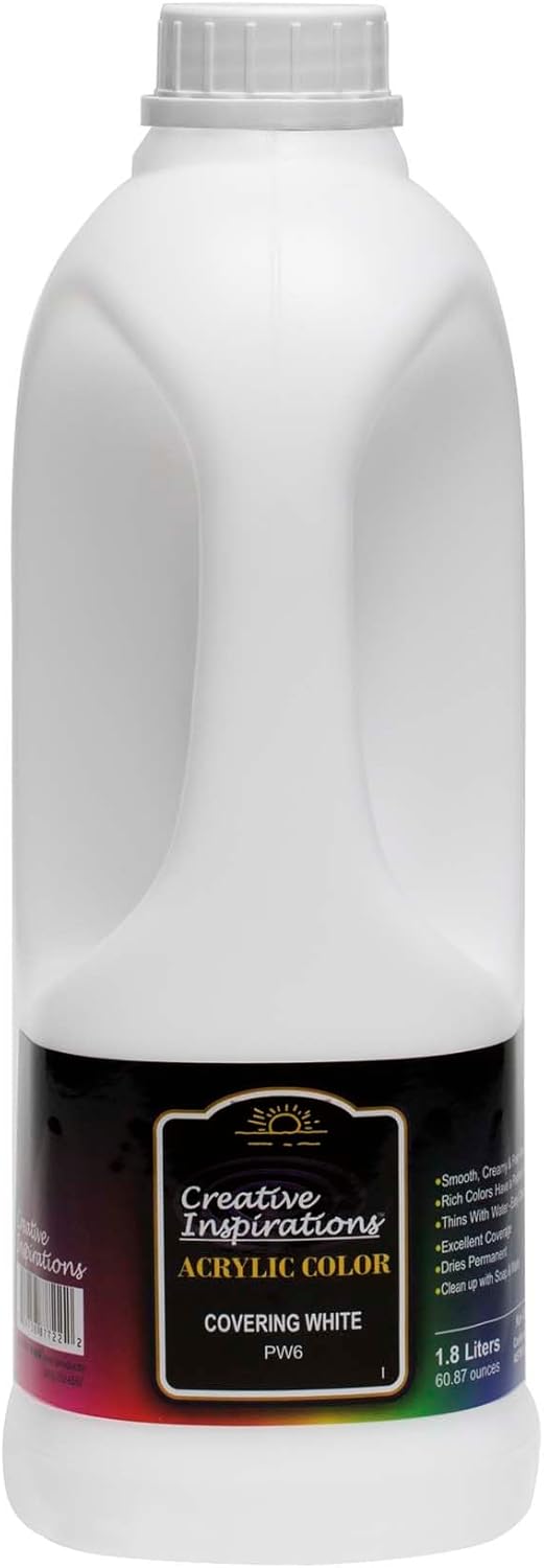 Creative Inspirations Acrylic Paint - Covering White - 1.8 Liter - Smooth & Creamy Consistency, Vibrant Pigmentation, Great Coverage for Artists - Clean Up with Soap & Water