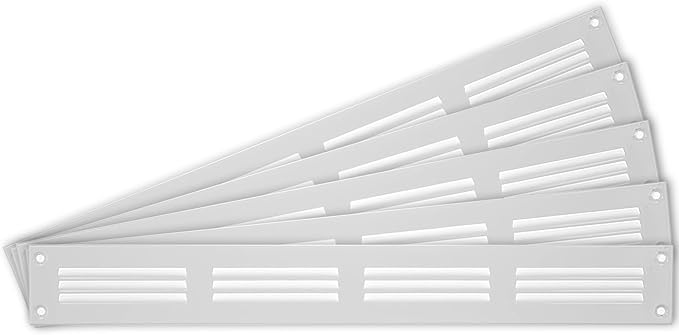 Repa Market 5-Pack Air Vent Cover 16x2 Inch (Outer Dimensions) White Galvanized Steel Louvered Grill Cover with Mesh Screen/Wall or Ceiling Vent/HVAC Register for Indoor and Outdoor Ventilation