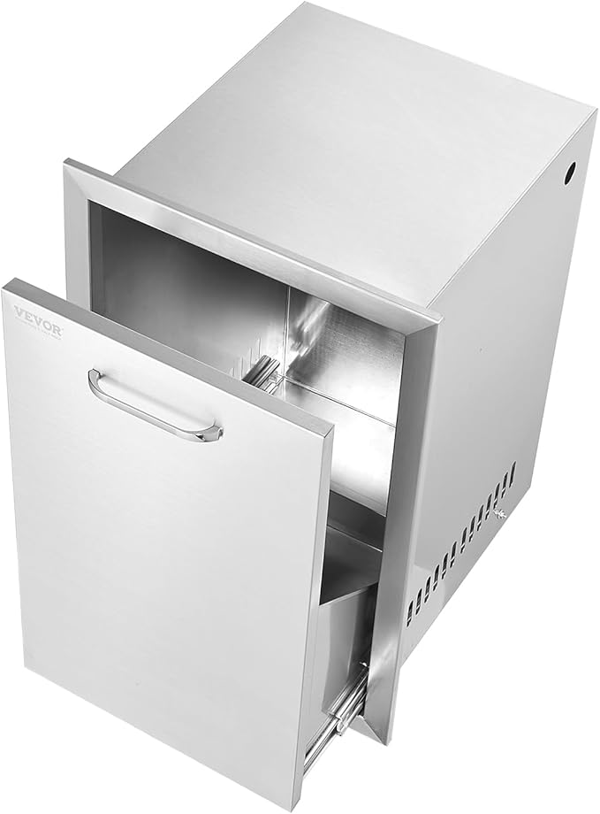VEVOR Outdoor Kitchen Trash Drawer 16Wx22Hx16 D, Propane Tank Drawer, Stainless Steel Pull Out Trash with Handle, Outdoor Kitchen Cabinets Can Pull Out, BBQ Island Bin
